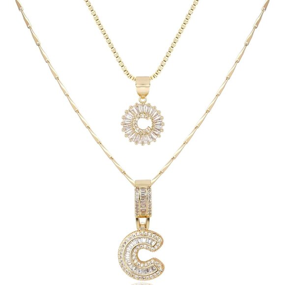 Customizable 14K Gold Initial Necklace with Sparkling Zirconia - A-Z Options - Picture 1 of 6